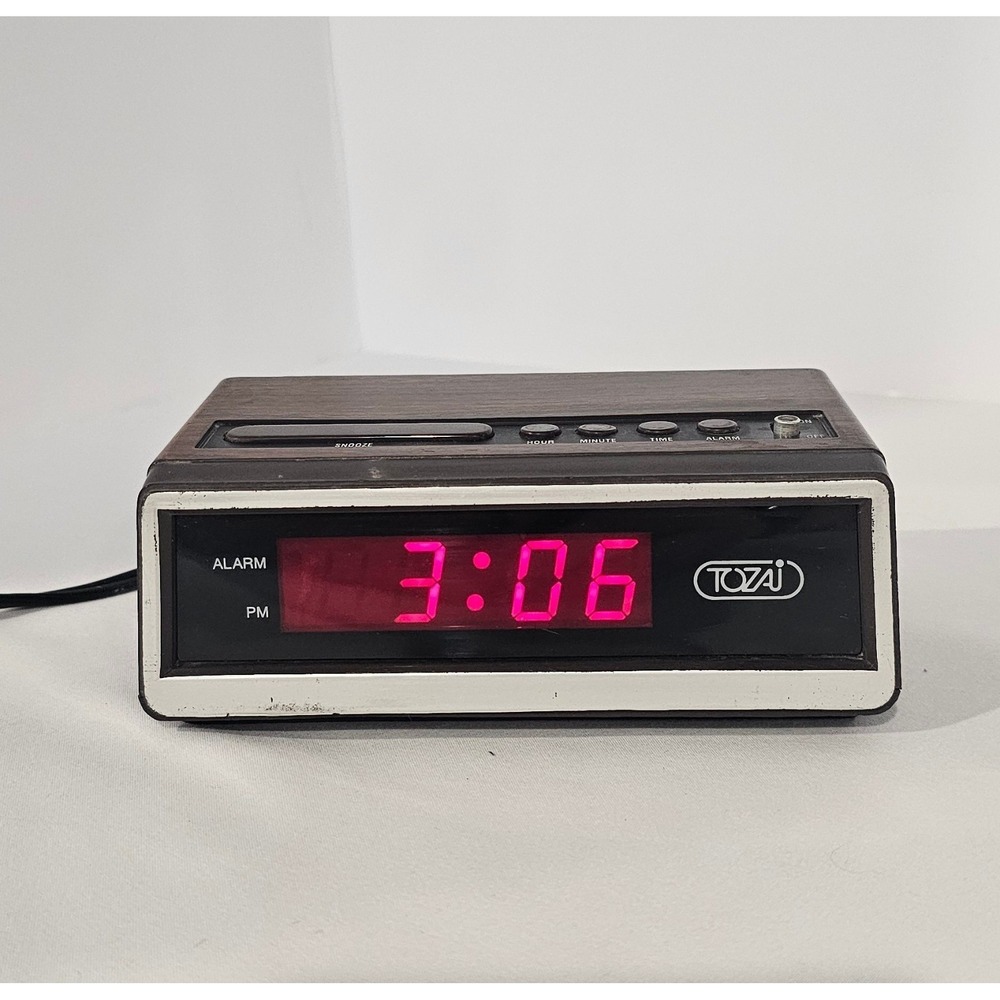 Vintage Tozai ATC-3035 Red LED Digital Alarm Clock Faux Wood Tested Works